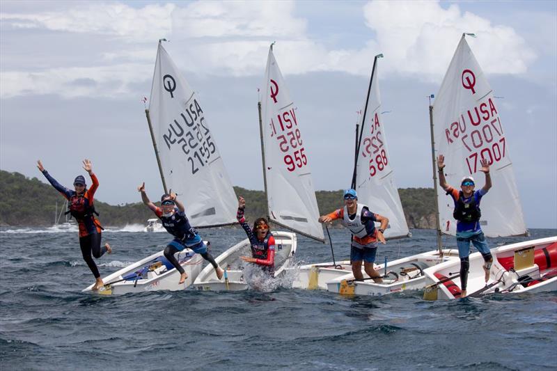 TOTE Team Race Champions Team CRYC Spectra, L to R: Sophie De Leon Urban, Tanner Krygsveld, Alfonso Lanseros, Sebastian van de Kreeke, Will Barnhart photo copyright Matias Capizzano taken at St. Thomas Yacht Club and featuring the Optimist class