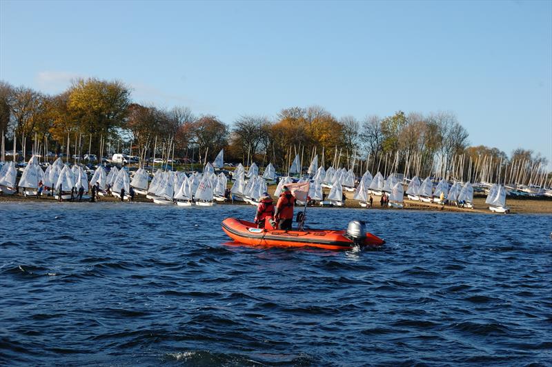 Main fleet launching during the Optimist Winter Championship at Rutland photo copyright Mark Webster taken at Rutland Sailing Club and featuring the Optimist class