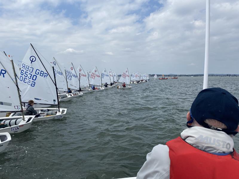 Main fleet start during the Parkstone Optimist Open photo copyright Elaine Hakes taken at Parkstone Yacht Club and featuring the Optimist class