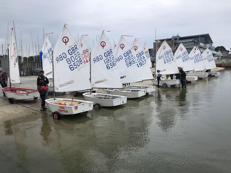 Regatta fleet launching during the Parkstone Optimist Open photo copyright Elaine Hakes taken at Parkstone Yacht Club and featuring the Optimist class