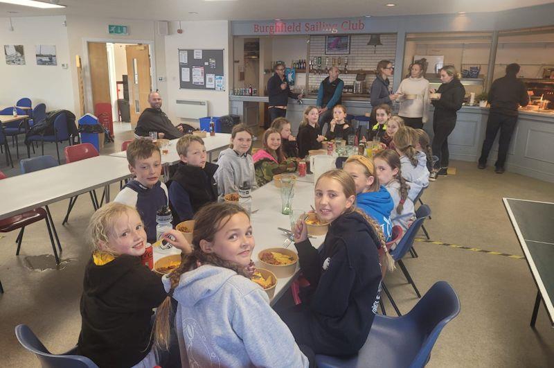 CHilli for lunch at the Optimist Junior Girls Training at Burghfield photo copyright BSC taken at Burghfield Sailing Club and featuring the Optimist class