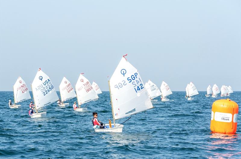 Singapore's Sean Kum hits the front on day 2 of the 2023 Optimist Asian and Oceanian Championship - photo © Craig Strydom