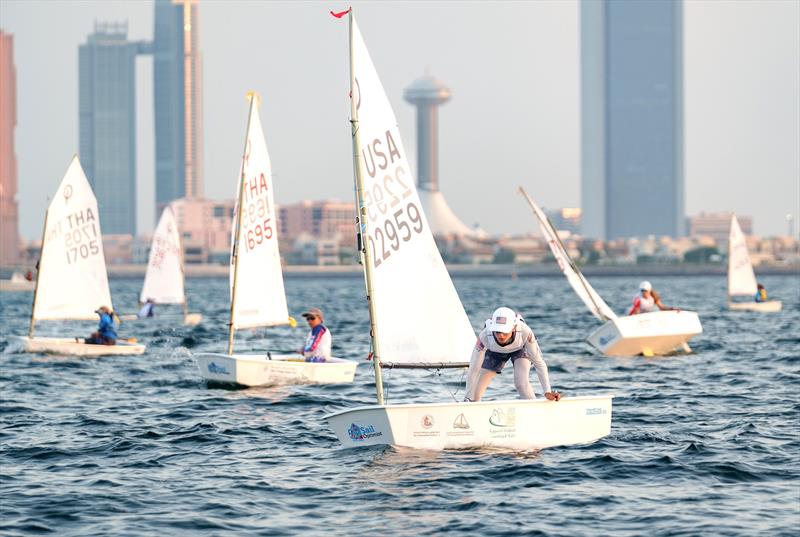 Heading for gold - Sander Block, a member of the winning USA team, at the 2023 Optimist Asian and Oceanian Championship photo copyright Craig Strydom taken at Abu Dhabi Marine Sports Club and featuring the Optimist class