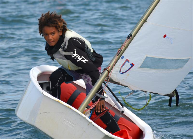 Sonda Ngongoseki on San Francisco Bay. Only a week after the tragedy, with all three boys racing in honor of the dad who always encouraged them to sail, there was a lot going on inside this 10-year-old - photo © Kimball Livingston