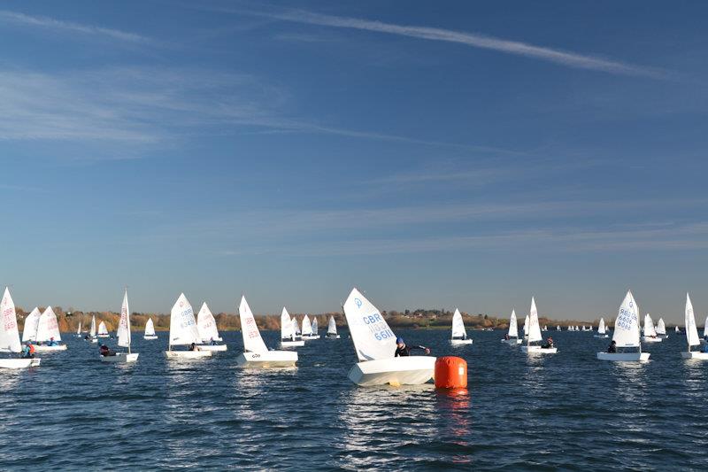 Jonny Rogers approaching the windward mark in race 1 - IOCA Optimist Winter Championships at Draycote photo copyright Stephen Wright taken at Draycote Water Sailing Club and featuring the Optimist class