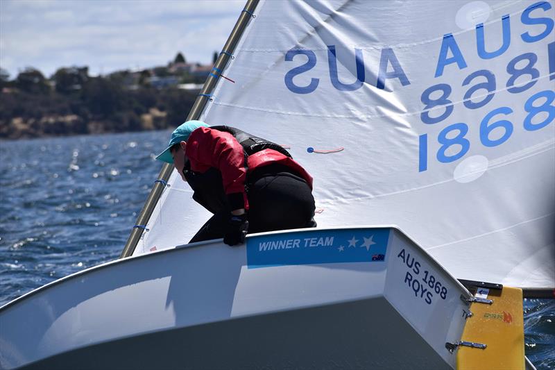 Maxwell Boulton roll tacking in the Open Fleet - 2026 Musto Australian Optimist Championship photo copyright Jane Austin / RYCT Media taken at Royal Yacht Club of Tasmania and featuring the Optimist class