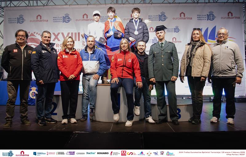 Overall podium with the authorities - Euromarina Optimist Torrevieja 2026 photo copyright Pep Portas / RCN Torrevieja taken at  and featuring the Optimist class