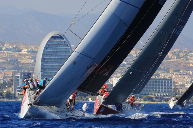 Local Cypriot boat IronFX shown here helping define the lay line to the top mark in second race - 2018 ORC European Championship - photo © Nikos Pantis