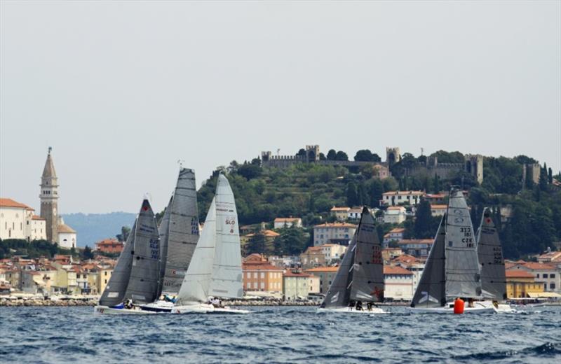 Division A racing along the scenic and historic Piran waterfront - 2019 ORC European Sportboat Championship photo copyright Jana Pines / YCMP taken at Yacht Club Marina Portorož and featuring the ORC class