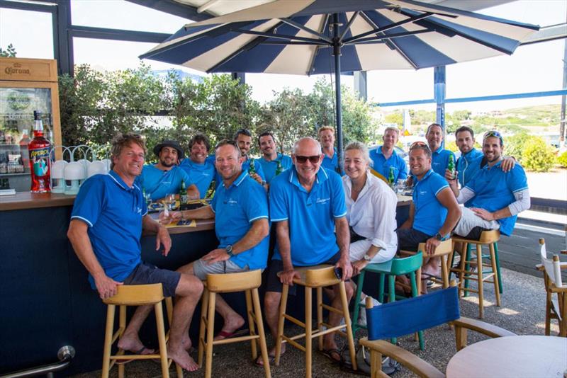 After finishing the AEGEAN 600, the LURIGNIA team enjoys refreshments at the Olympic Marina Yacht Club - photo © Nikos Alevromytis/HORC AEGEAN 600