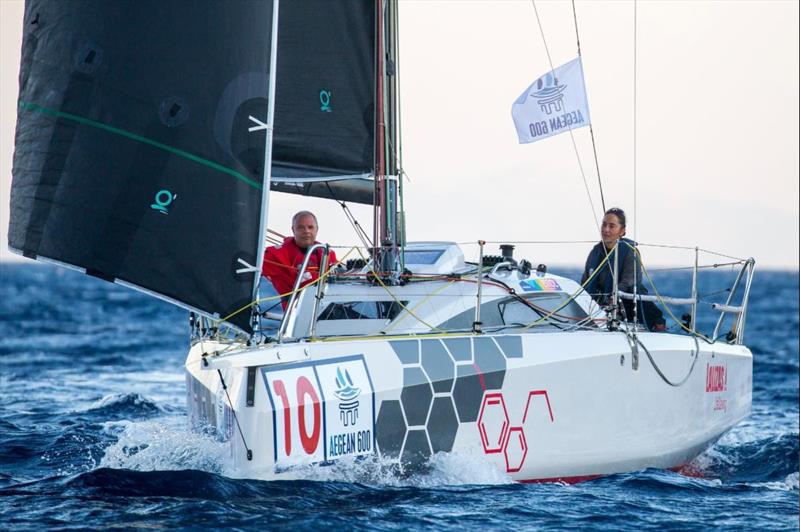 Gerasimos Petratos and Evi Delidou sailing their Dehler 30 AETHER (GRE) in the AEGEAN 600 photo copyright Nikos Alevromytis/HORC AEGEAN 600 taken at Hellenic Offshore Racing Club and featuring the ORC class