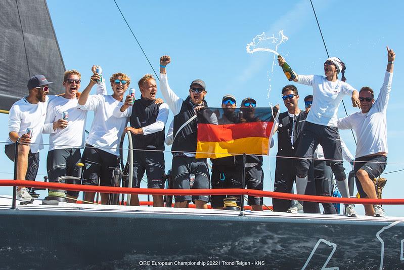 Another day of champagne sailing...literally! Gold medal winners HALBTROCKEN 4.5 celebrate victory in Class A  - 2022 ORCi European Championship photo copyright Trond Teigen - KNS taken at  and featuring the ORC class