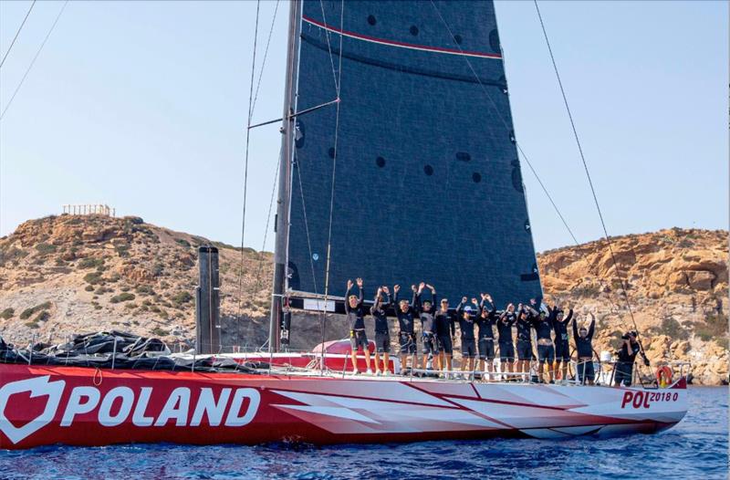 Grzegorz Baranowski's Volvo 70 I LOVE POLAND finishes the AEGEAN 600 photo copyright Kostas Karageorgiou / AEGEAN 600 taken at Hellenic Offshore Racing Club and featuring the ORC class