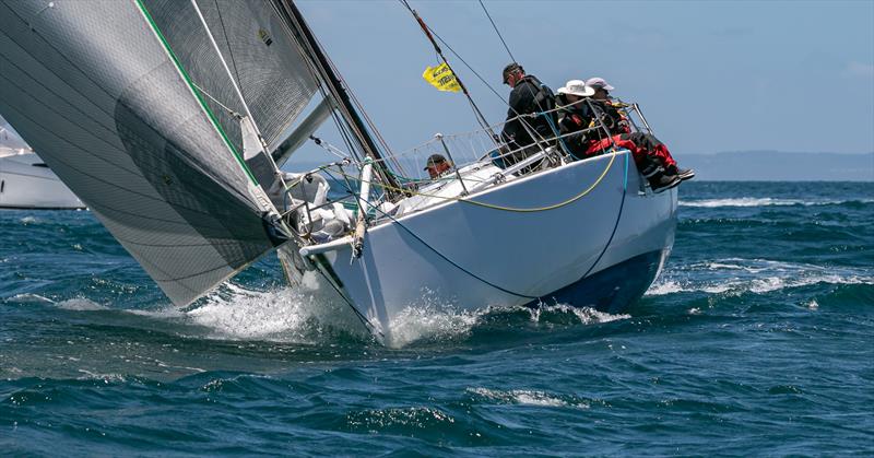 Skipper Justin Brenan and the crew of Alien settling in for the battle ahead in the 2025 Melbourne to Hobart Yacht Race - photo © Al Dillon