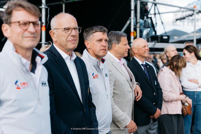 Mantas Klimantavicius (in the middle), head of the organising committee - Opening Ceremony - Klaipeda ORC European Championship 2026, Lithuania - photo © Domas Rimeika
