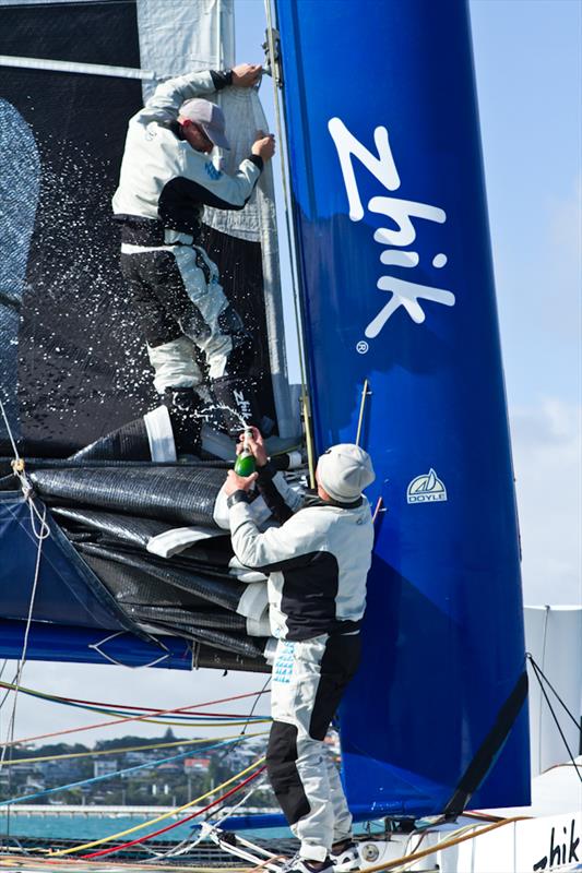 Sean Langman celebrating aboard Team Australia photo copyright Georgia Scholten / Subzero taken at Royal New Zealand Yacht Squadron and featuring the ORMA 60 class