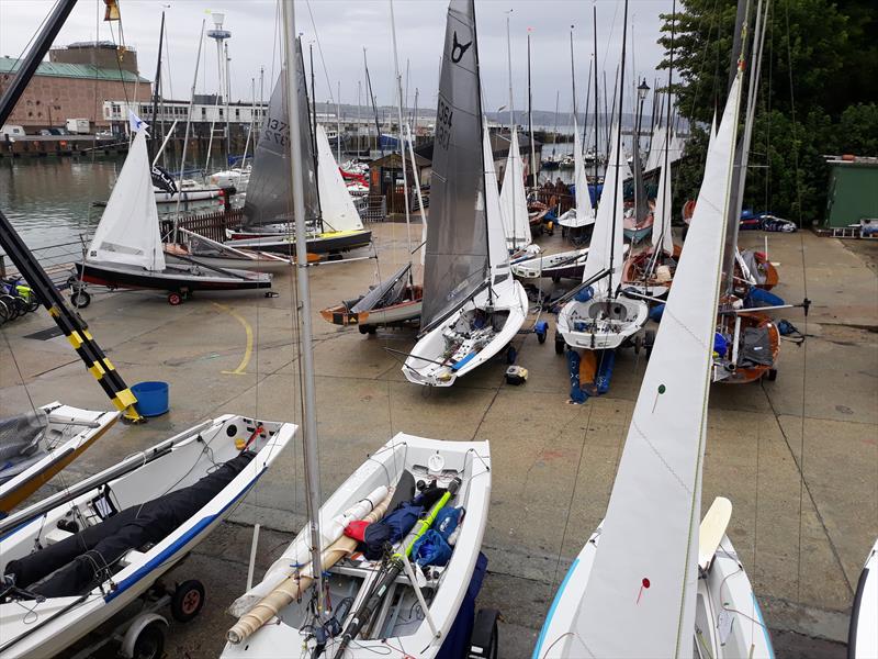 The boat park on day 1 of the Osprey Nationals in Weymouth photo copyright Simon Hawkes taken at Weymouth Sailing Club and featuring the Osprey class