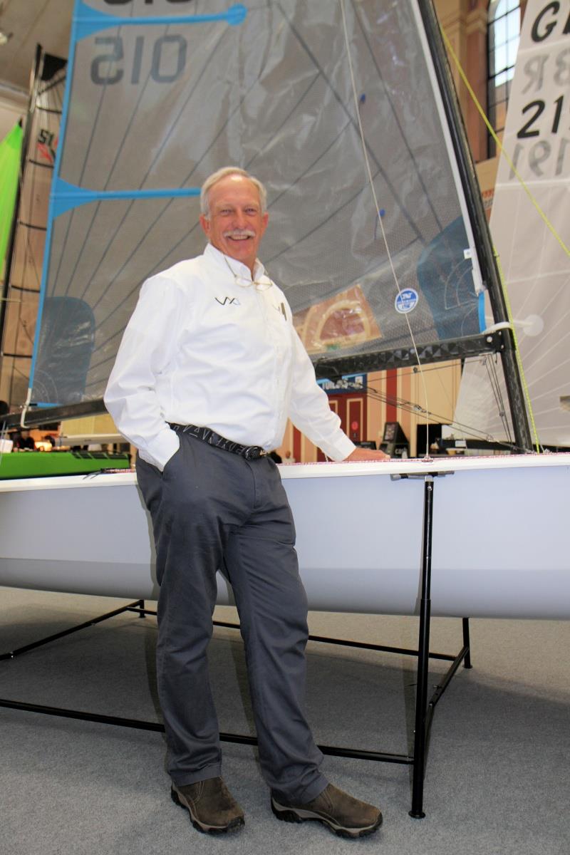 Brian Bennett beside the VX Evo photo copyright Mark Jardine / YachtsandYachting.com taken at RYA Dinghy Show and featuring the  class