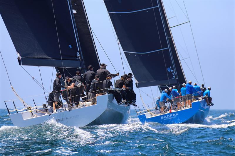 Pac52 winner of the Yachting Cup, Frank Slootman's Invisible Hand shown here battling out of the leeward mark with Tom Holthus' BadPak photo copyright Bronny Daniels / Joysailing taken at  and featuring the Pac 52 class