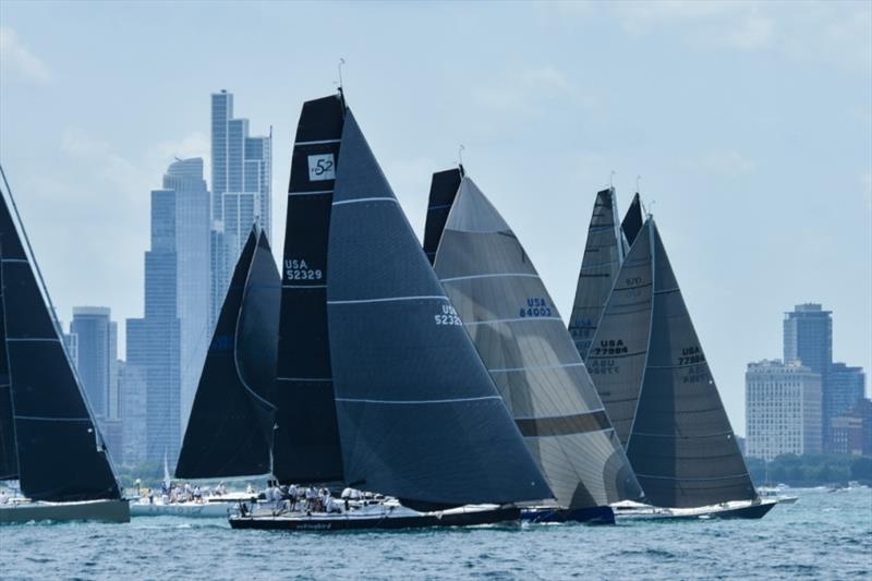 The Chicago skyline at the 2019 race start for performance boats photo copyright Ellinor Walters taken at Chicago Yacht Club and featuring the Pac 52 class
