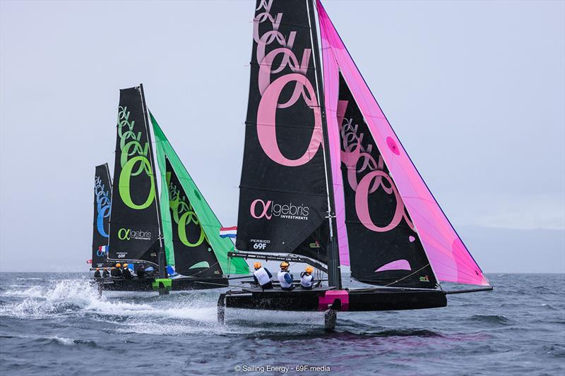 Team DutchSail - Janssen de Jong in magenta and Team France in the green - Youth Foiling Gold Cup Grand Final photo copyright Sailing Energy / 69F Media taken at  and featuring the Persico 69F class