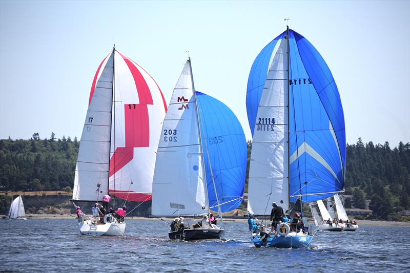 Handicap racers showing off their brightest colors at the 2017 Whidbey Island Race Week photo copyright Jan Anderson taken at  and featuring the PHRF class