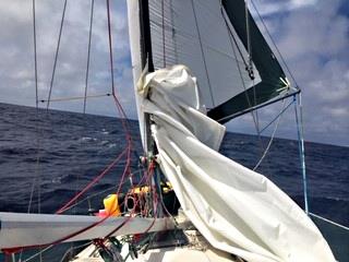 Aboard the S/V Beaufort with a broken gooseneck during the SDSA's 2020 Homeward Bound Flotilla - photo © Image courtesy of the Salty Dawg Sailing Association