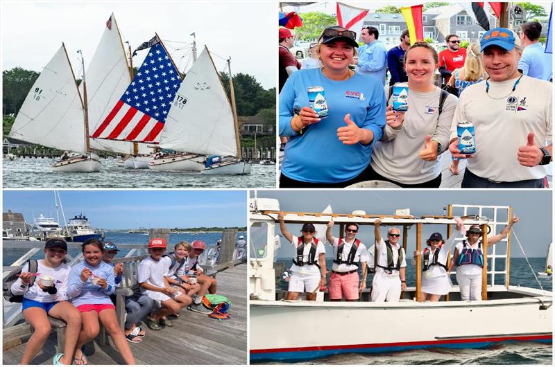 Clockwise from top left: Cat Boat Parade in Edgartown Harbor, thumbs up for Bad Martha Beer's signature 100th Annual Regatta Ale; Race Committee between races, Bad Martha's Ice Cream enjoyed by juniors  photo copyright Top left credit Larry Glick, Bottom left credit Tot Balay, Others credit Rick B. taken at Edgartown Yacht Club and featuring the PHRF class