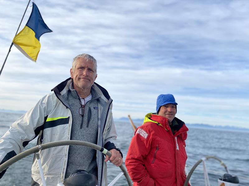 Dark Star's delivery skipper Erik Kristen (left) and Erden Eruç, somewhere off the West Coast of Vancouver Island, in June 2022 - photo © David Schmidt