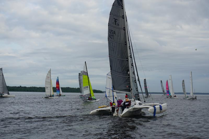 On a gray day with a rising wind, the multihulls start the 69th (2023) annual Mug Race - photo © The Mug Race