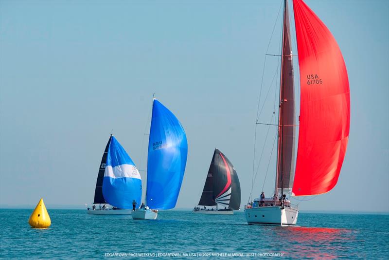 Class winner Southern Cross (red spinnaker) at Edgartown Race Weekend's 2025 'Round-the-Island Race photo copyright Miste Photography taken at Edgartown Yacht Club and featuring the PHRF class