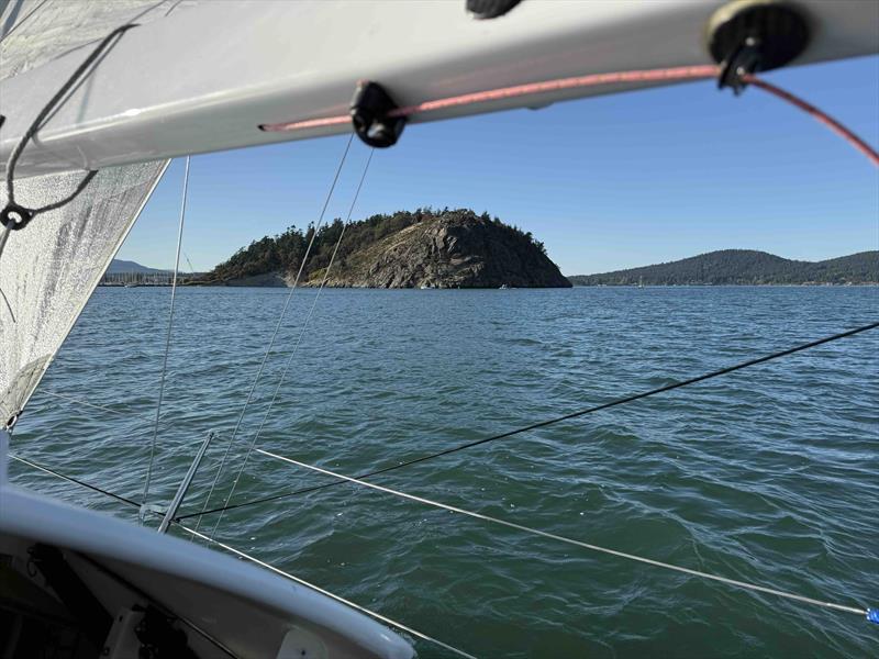 Hat Island, as seen from beneath the boom - photo © David Schmidt
