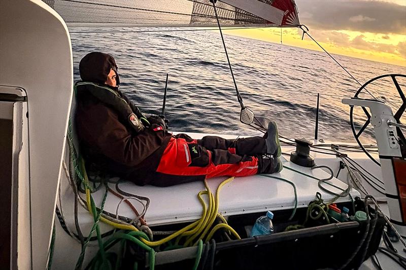 Dawn aboard Clockwork heading across the Tasman Sea - Three Kings Race - April 17, 2026 - photo © Richard Gladwell - Sail-World.com/nz