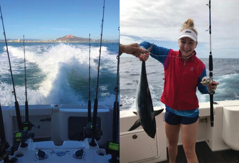 Left: Deja Vu's game fishing chair ready for action at a local game fishing tournament. Right: Suzy and Roger's eldest daughter Kayla catches a tuna in a game fishing tournament – and wearing her favourite Riviera jacket photo copyright Riviera Australia taken at  and featuring the Power boat class