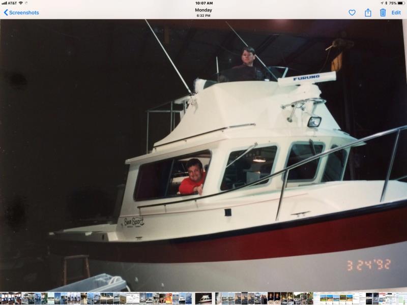 David Wright (ABT TRAC) at the helm and Dennis' son David Fox on the flybridge of one of my Sea Sports that David's family built in Bellingham for years. I owned 6 of these over the years. March 1992 photo copyright Pendana Blog, www.pendanablog.com taken at  and featuring the Power boat class