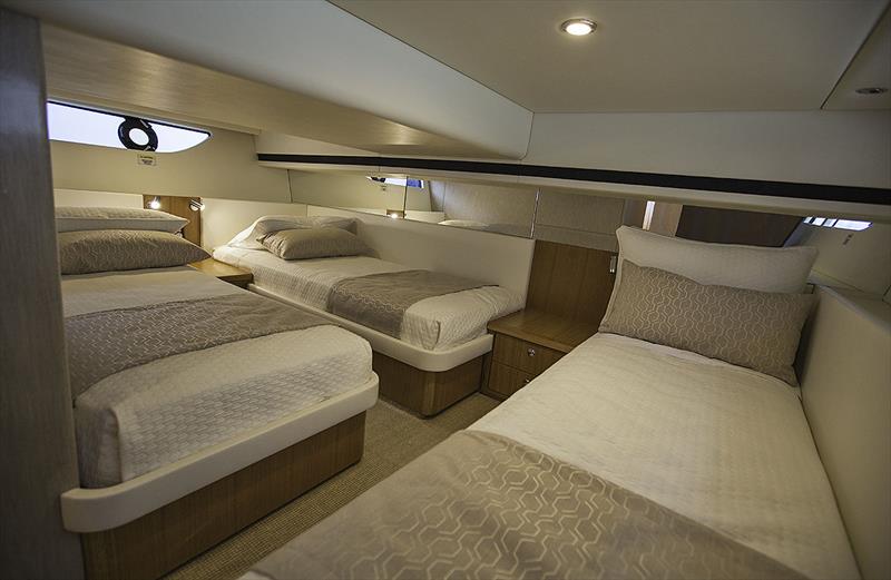 The second cabin is amidships and runs athwartships, so there is loads of room and the two bunks to starboard have an infill if required photo copyright John Curnow taken at  and featuring the Power boat class