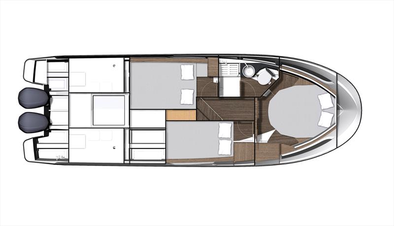Below deck level plan for the Merry Fisher 1095 photo copyright Jeanneau taken at  and featuring the Power boat class