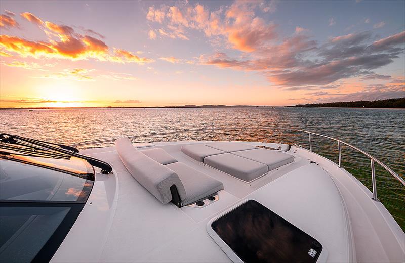 Foredeck sun lounge on the Maritimo X60 - photo © Maritimo