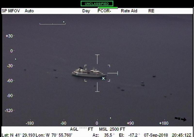 Footage of the cruise ship Star Pride in Buzzards Bay, Massachusetts Friday, Sept. 7, 2018, from Air Station Cape Cod's HC-144 Ocean Sentry. Local Coast Guard units and the Buzzards Bay Task Force responded to the ship after it became disabled photo copyright U.S. Coast Guard taken at  and featuring the Power boat class
