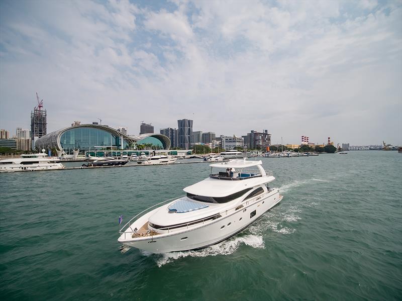 Johnson Yachts launched the entry level superyacht Johnson 80 photo copyright Sand People taken at  and featuring the Power boat class