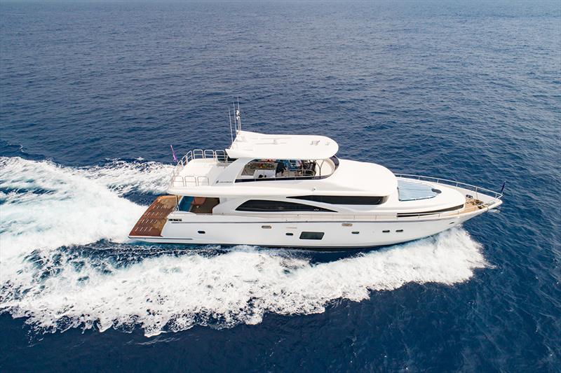 Johnson Yachts launched the entry level superyacht Johnson 80 photo copyright Sand People taken at  and featuring the Power boat class