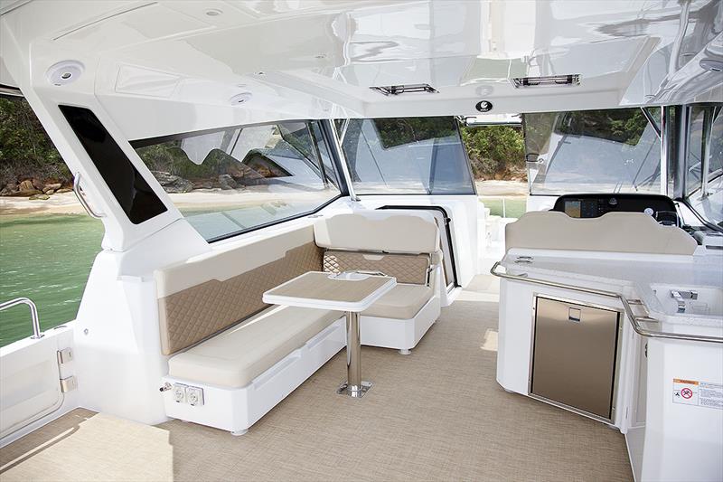 Aquila 36 with the plush, ultra leather mocha trim, and soft touch carpet photo copyright John Curnow taken at  and featuring the Power boat class