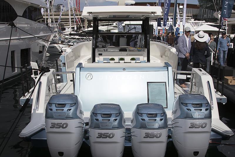 The new Ocean Alexander Divergence 45 with her quadruple Mercury powerplants - photo © John Curnow