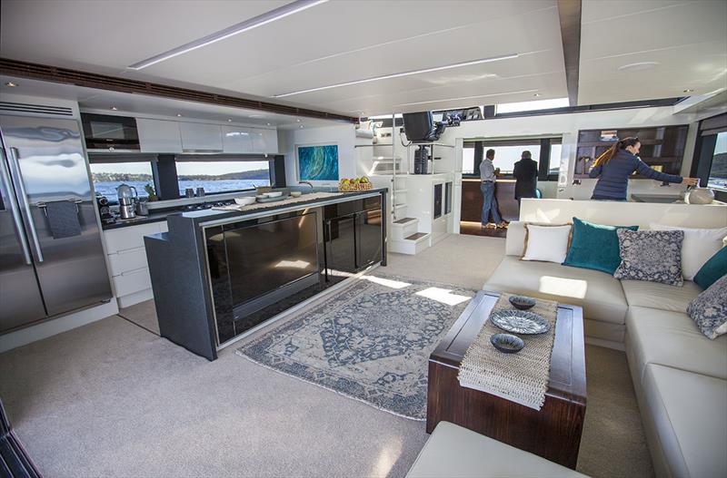 Massive entertaining spaces aboard the ILIAD 70 photo copyright John Curnow taken at  and featuring the Power boat class