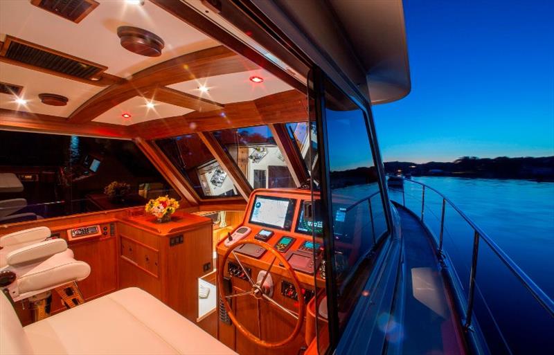Interiors onboard Peregrine, a 42' flybridge twin jet designed by C. Raymond Hunt photo copyright Lyman-Morse Boatbuilding taken at  and featuring the Power boat class