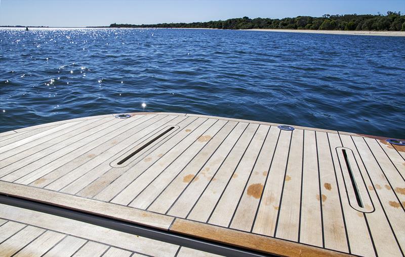 The massive swim platform has a bespoke seating arrangement to create your own wet bar photo copyright John Curnow taken at  and featuring the Power boat class