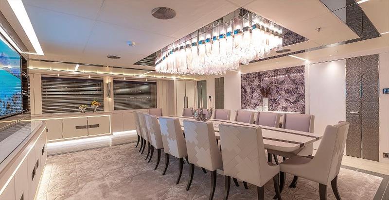 Main deck saloon dining photo copyright Bilgen Yachts taken at  and featuring the Power boat class