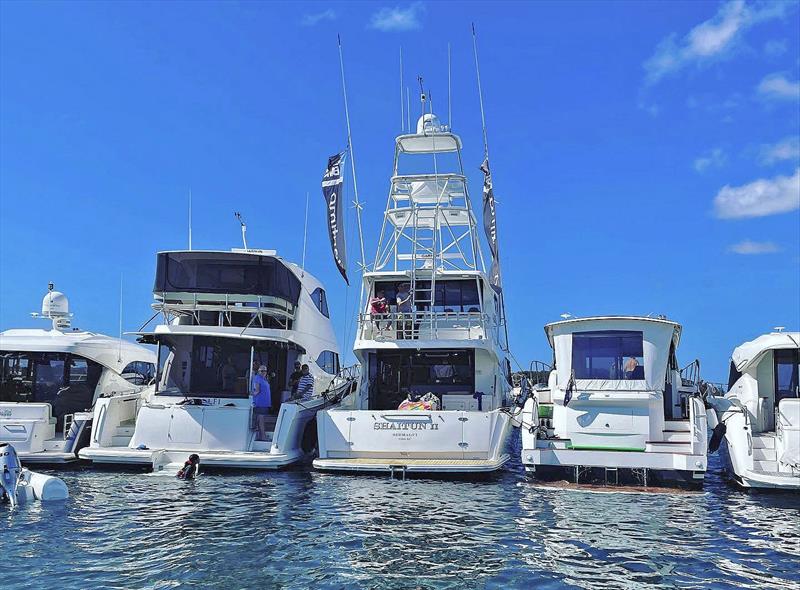 Maritimo raft up at Peel Island photo copyright Justin Thorpe taken at  and featuring the Power boat class