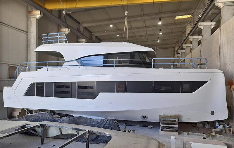 Hull Number One of the new Aventura A14 powercat nears completion photo copyright Aventura taken at  and featuring the Power boat class