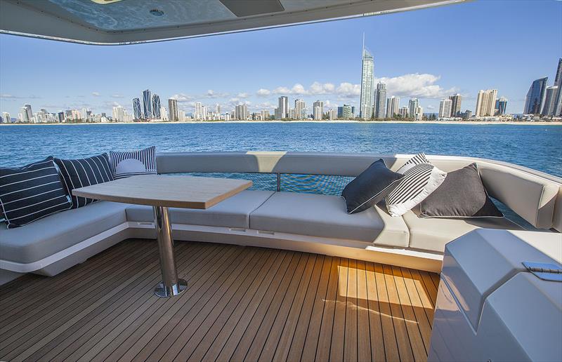 Juliet deck provides for great entertaining space at anchor or underway and connects guests to Skipper marvellously - New Maritimo M55 photo copyright John Curnow taken at  and featuring the Power boat class